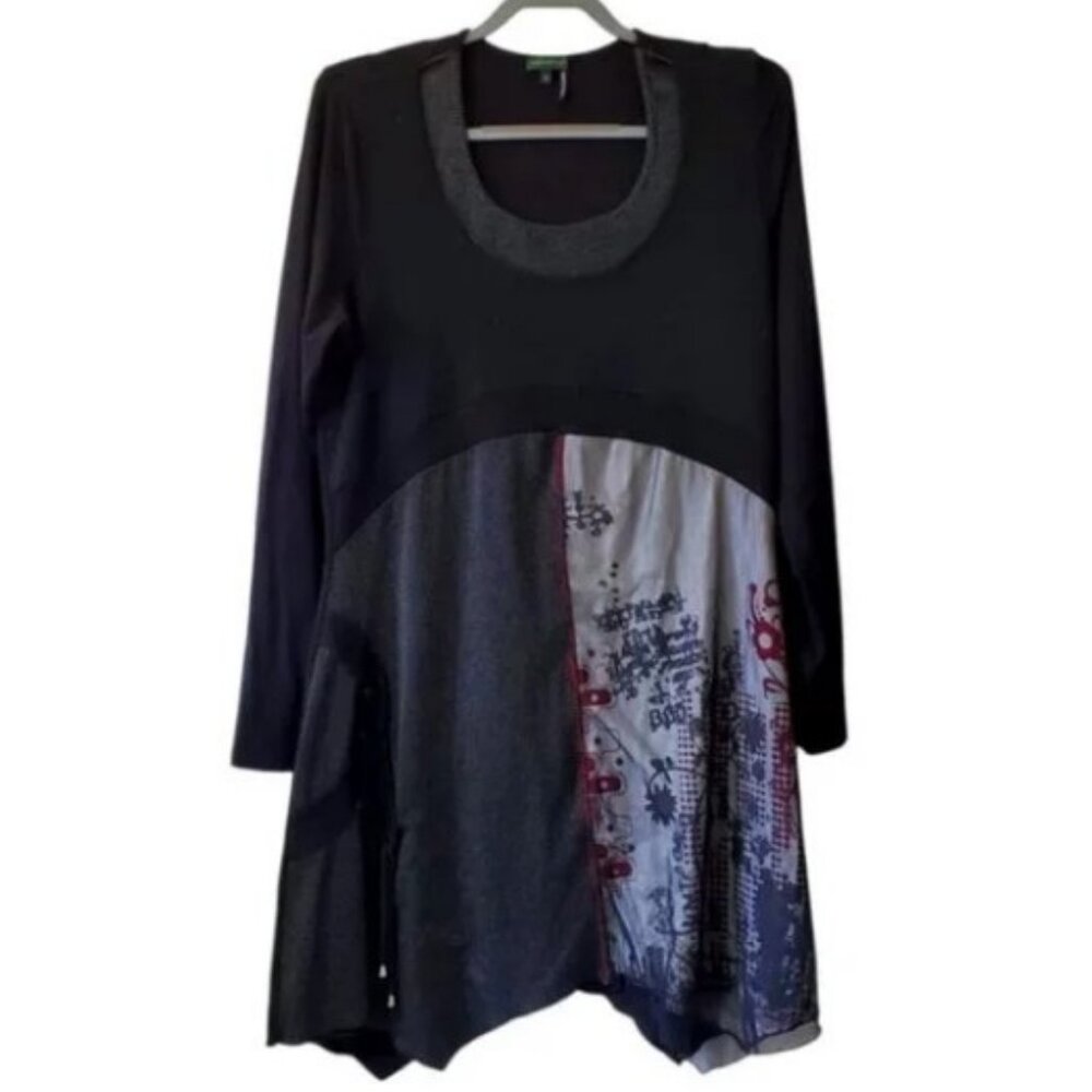 Tricotto artsy patchwork asymmetrical long sleeve dress size XL